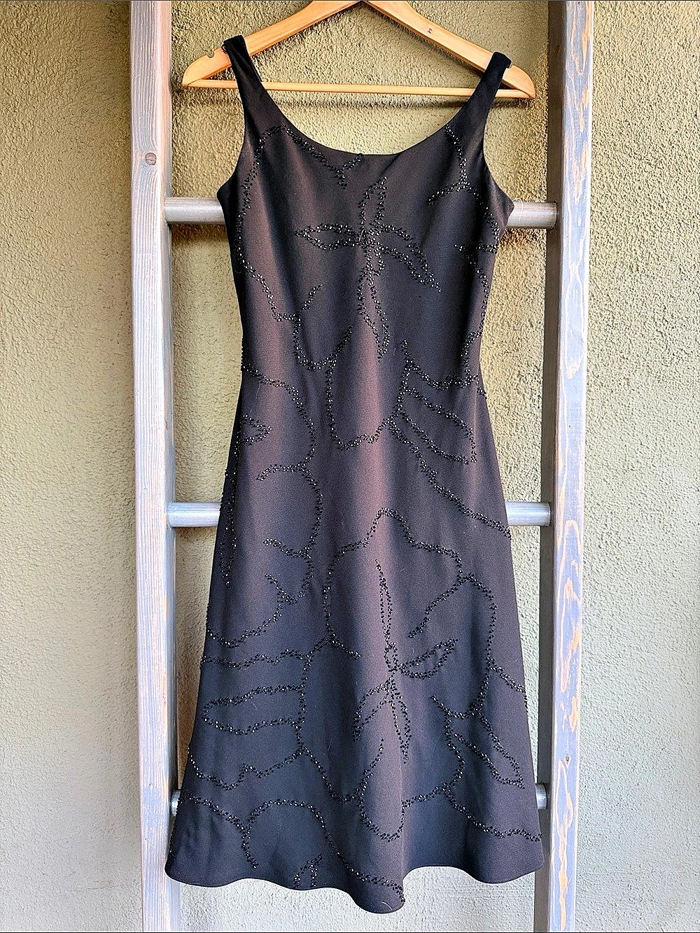 Jones New York Beaded Floral Midi Little Black Dress
